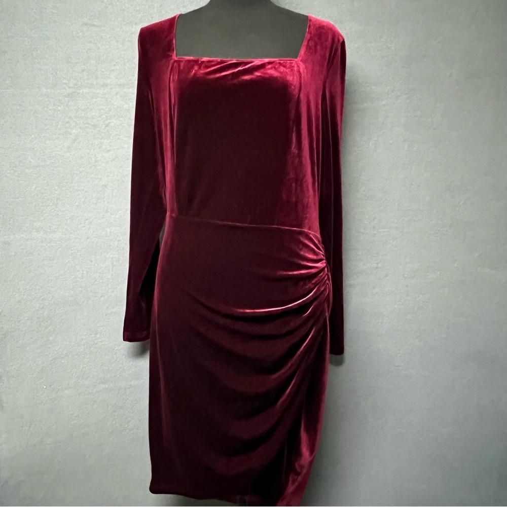Burgundy/Red Velvet Wrap Dress, Long Sleeve,Knee Length Size Large
